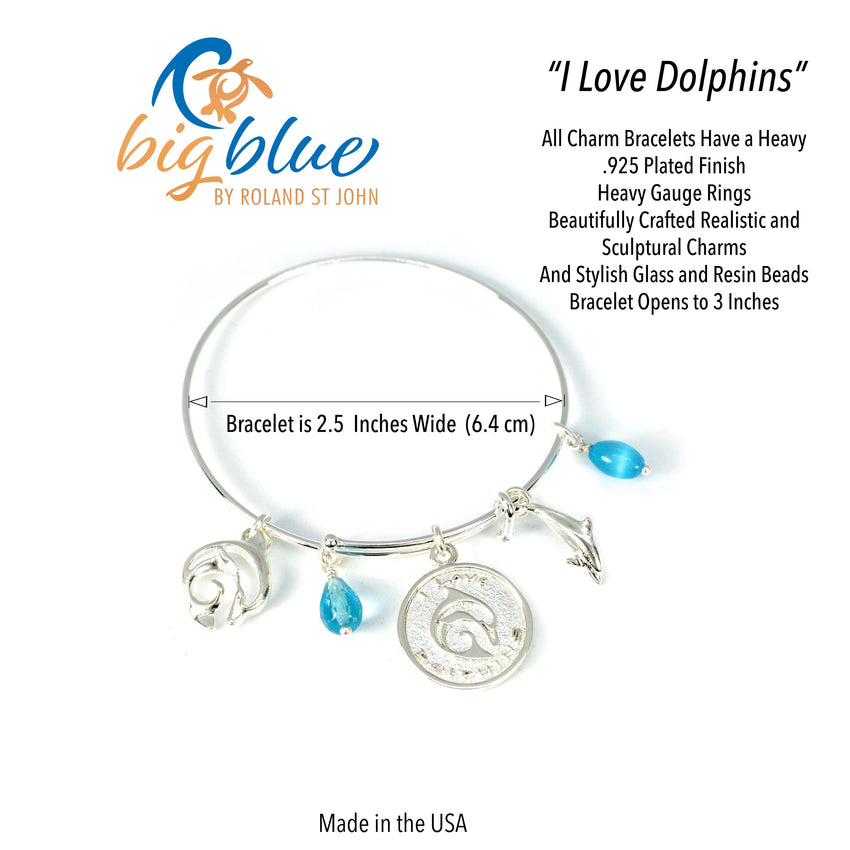 Dolphin Adjustable Charm Bracelet – I Love Collection - Sterling Silver