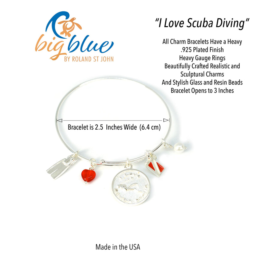 Scuba Diving Adjustable Charm Bracelet – I love Collection - Sterling silver Centerpiece