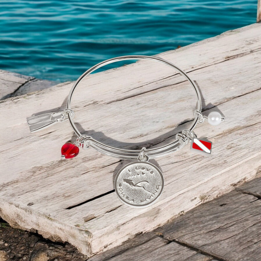 Scuba Diving Adjustable Charm Bracelet – I love Collection - Sterling silver Centerpiece