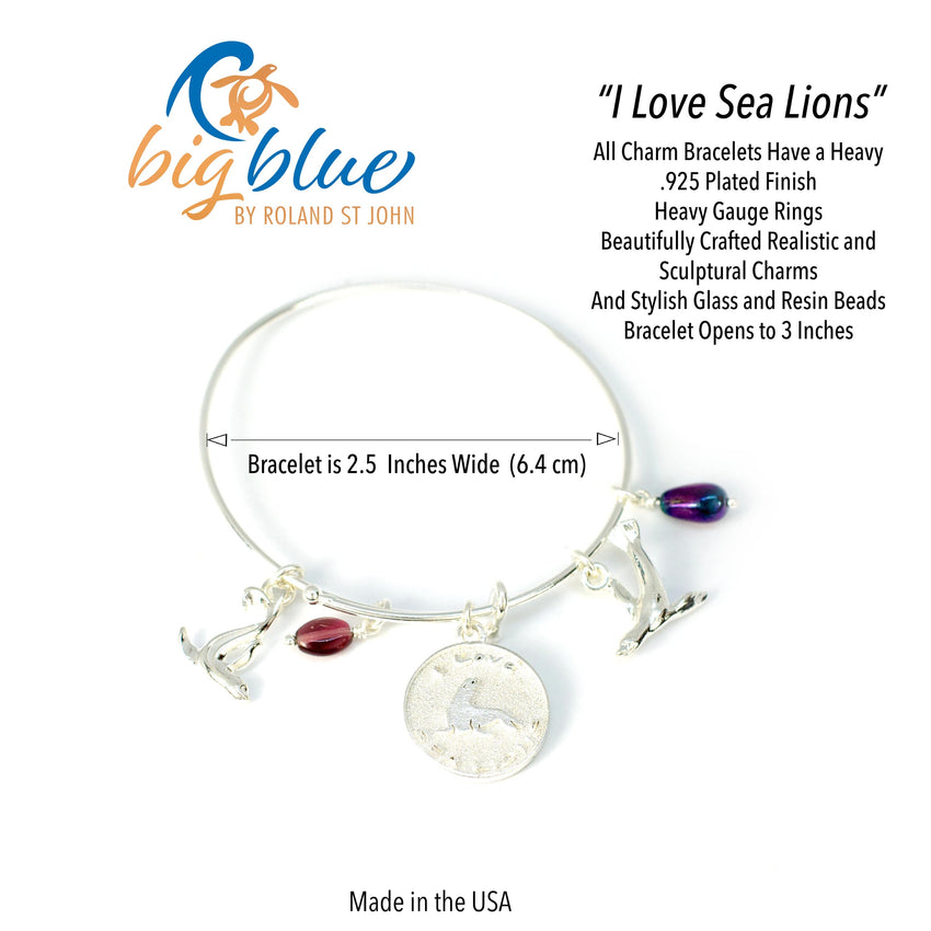 Sea Lion Adjustable Charm Bracelet – I Love Collection - Sterling Silver
