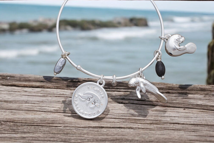 Manatee Adjustable Charm Bracelet — I Love Collection - Sterling Silver