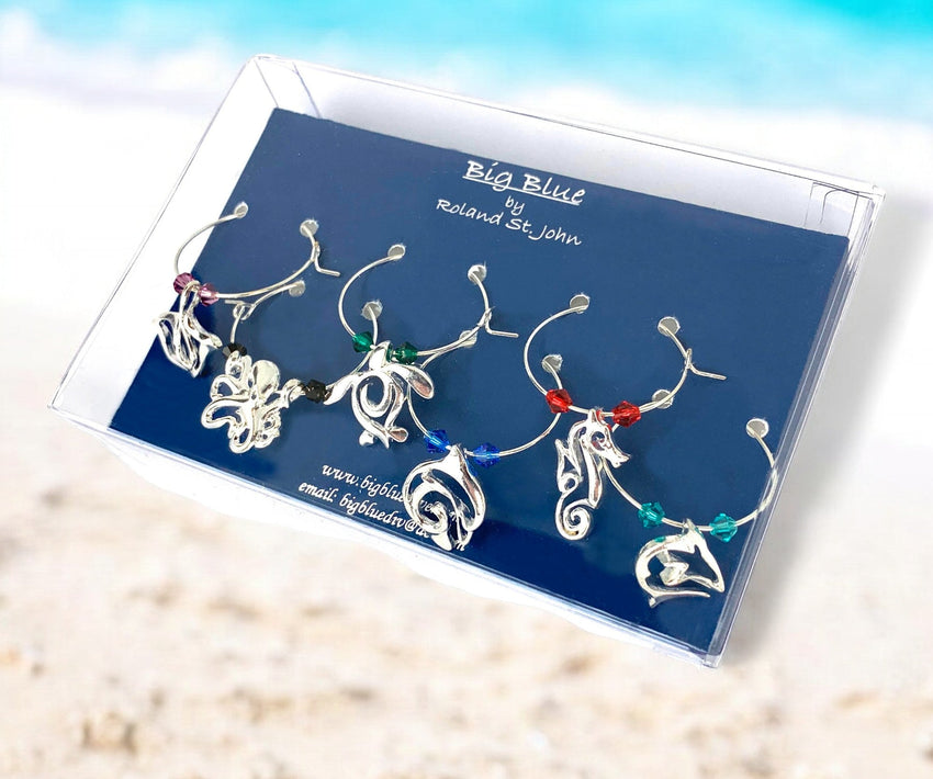 Sea Life Wine Glass Charms – Set of 6 Ocean-Themed Drink Markers