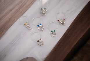 Sea Life Wine Glass Charms – Set of 6 Ocean-Themed Drink Markers