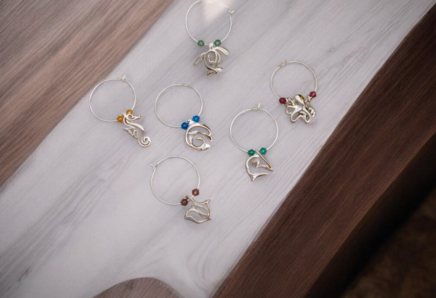 Sea Life Wine Glass Charms – Set of 6 Ocean-Themed Drink Markers
