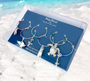 Sea Life Wine Glass Charms –  Set of 6 Diver-Themed Drink Markers