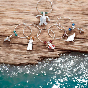 Sea Life Wine Glass Charms –  Set of 6 Diver-Themed Drink Markers