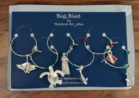 Sea Life Wine Glass Charms –  Set of 6 Diver-Themed Drink Markers