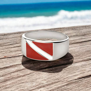 Scuba Diver Flag Ring – Diver´s Collection - Sterling Silver Band