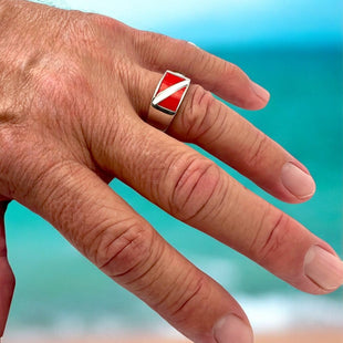 Scuba Diver Flag Ring – Diver´s Collection - Sterling Silver Band