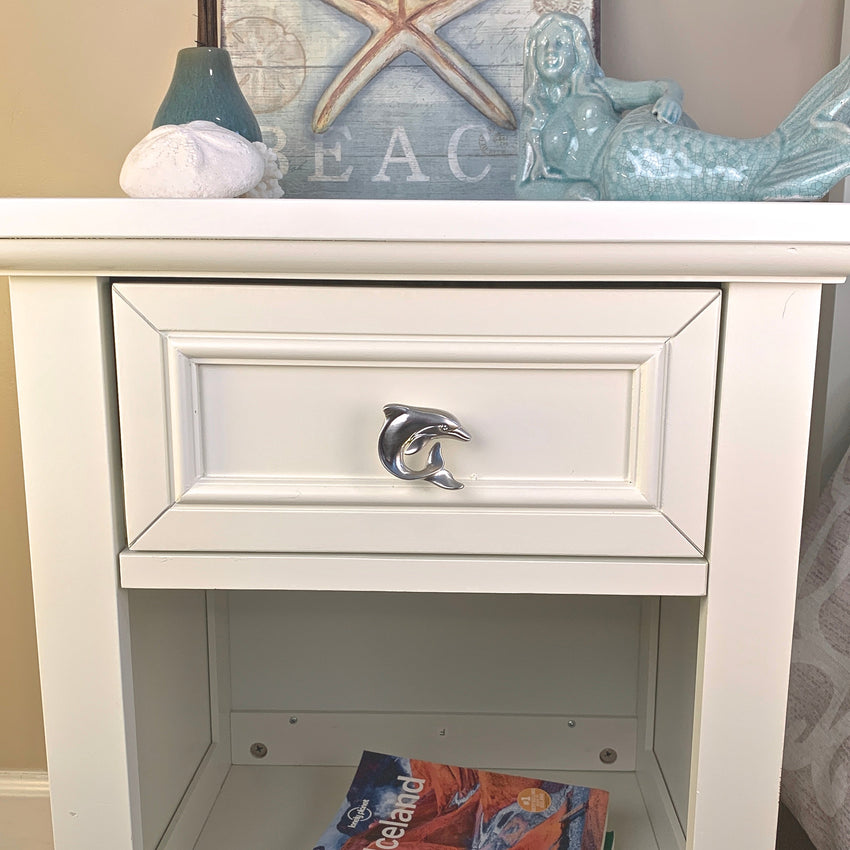 Dolphin Drawer Pull/Knob – Home Decor – Pewter with Nickel or Brass Finish