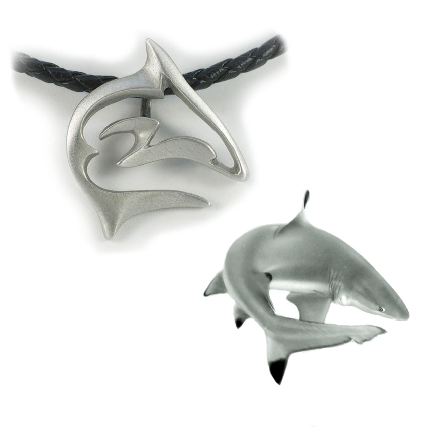 Shark Necklace - "Frenzy" - Pewter on Cord