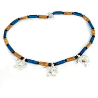 Sea Turtle Hatchling Charm Necklace - Ocean Theme - Pewter with Mykonos Beads