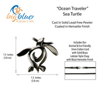 Turtle Necklace – Ocean Traveler "Honu" Collection – Jet Black Pewter Pendant