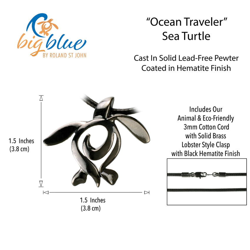 Turtle Necklace – Ocean Traveler "Honu" Collection – Jet Black Pewter Pendant