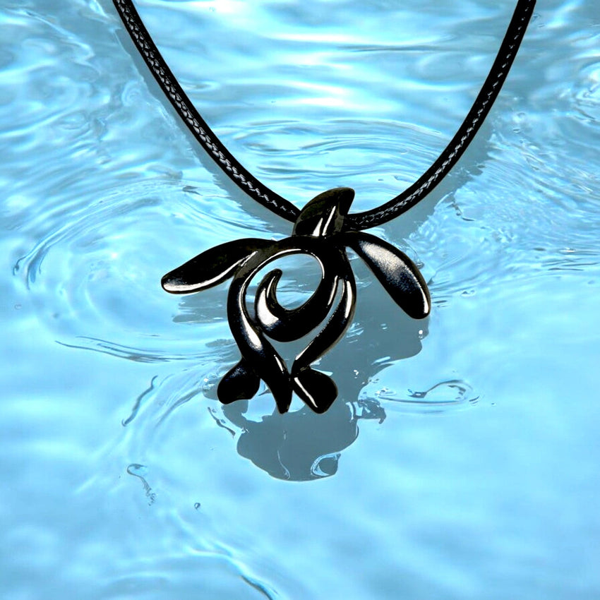 Turtle Necklace – Ocean Traveler "Honu" Collection – Jet Black Pewter Pendant