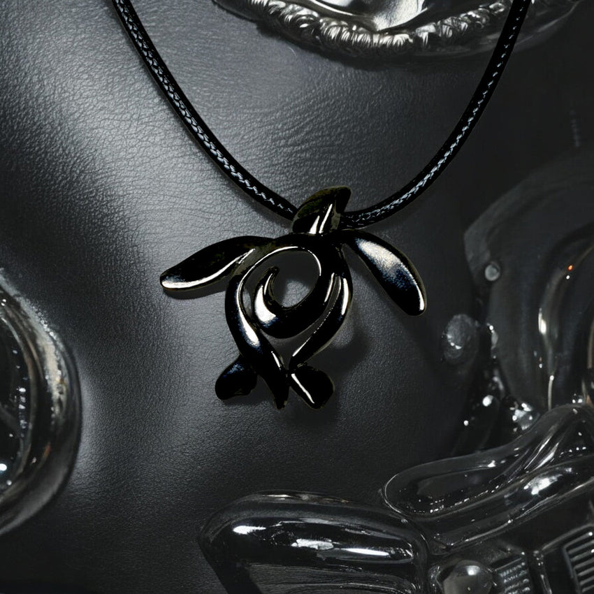 Turtle Necklace – Ocean Traveler "Honu" Collection – Jet Black Pewter Pendant