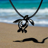 Turtle Necklace – Ocean Traveler "Honu" Collection – Jet Black Pewter Pendant