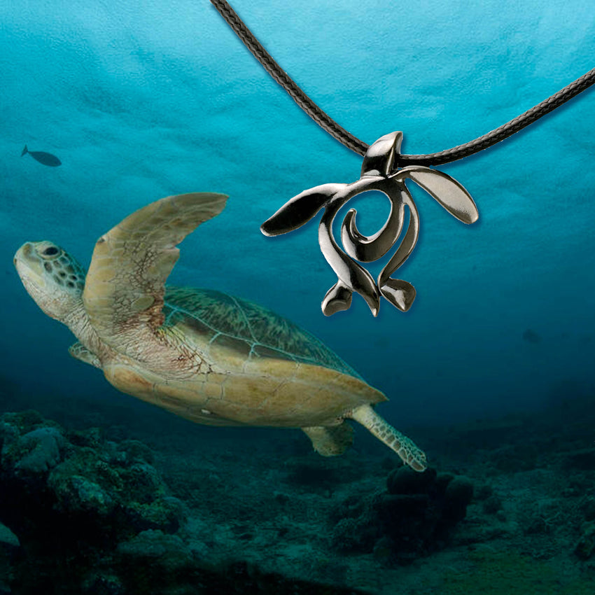 Turtle Necklace – Ocean Traveler "Honu" Collection – Jet Black Pewter Pendant