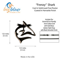 Shark Necklace – "Frenzy" - Jet Black Finish on black cord