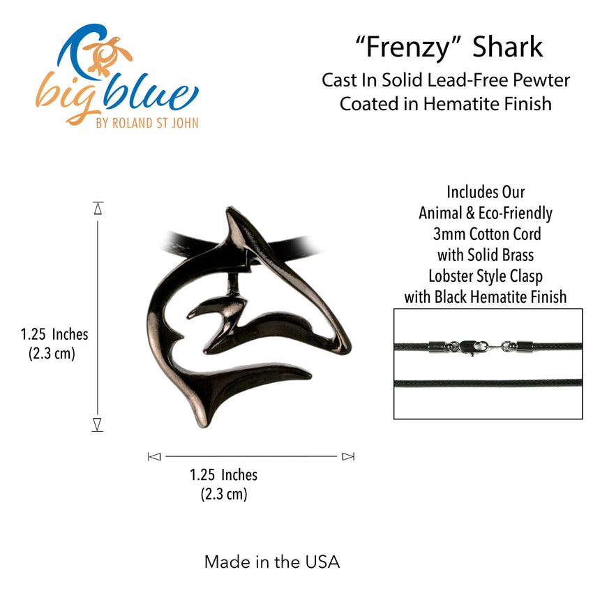 Shark Necklace – "Frenzy" - Jet Black Finish on black cord