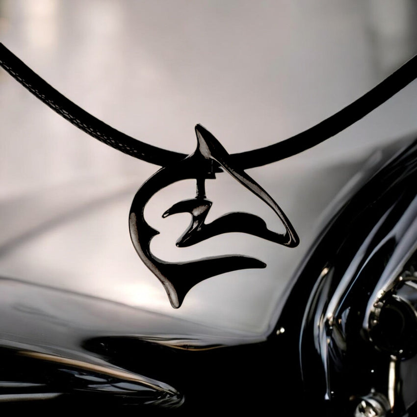 Shark Necklace – "Frenzy" - Jet Black Finish on black cord