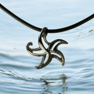 Starfish Necklace - "Starry" - Jet Black Finish on Cord