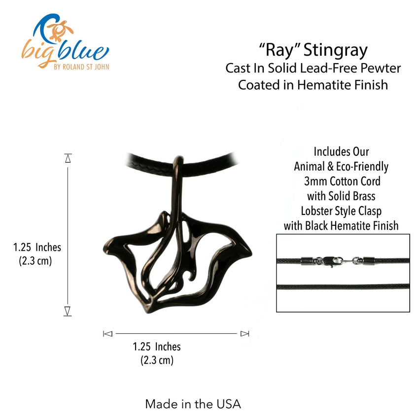 Stingray Pendant Necklace – "Ray" - Jet Black Finish