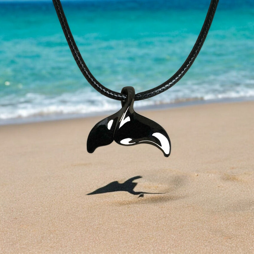 Whale Tail Fluke Necklace – Sealife Collection - Jet Black Finish