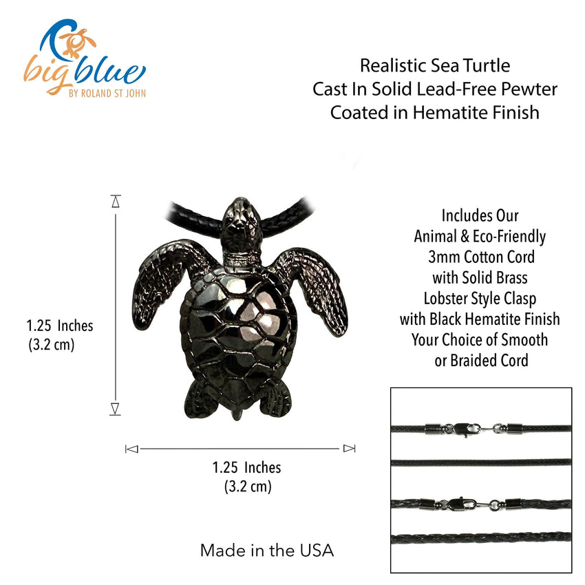 Sea Turtle Pendant – Sea Life Collection – Jet Black Finish