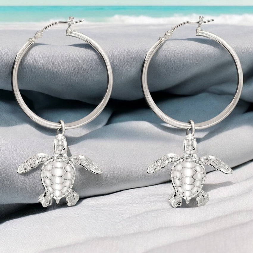 Baby Sea Turtle Hatchling Hoop Earrings – Sealife Collection – Sterling Silver