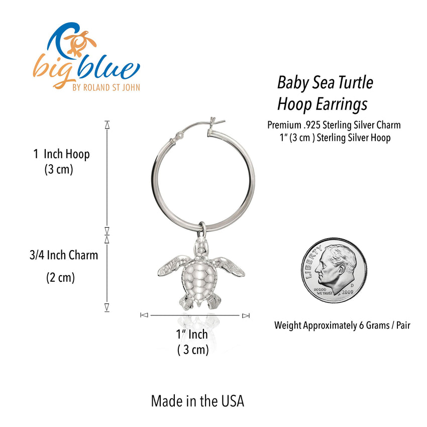 Baby Sea Turtle Hatchling Hoop Earrings – Sealife Collection – Sterling Silver