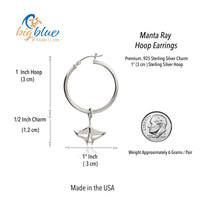 Manta Ray Drop Hoop Earrings – Sealife Collection – Sterling Silver