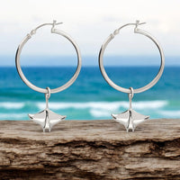 Manta Ray Drop Hoop Earrings – Sealife Collection – Sterling Silver