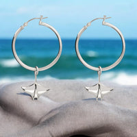 Manta Ray Drop Hoop Earrings – Sealife Collection – Sterling Silver