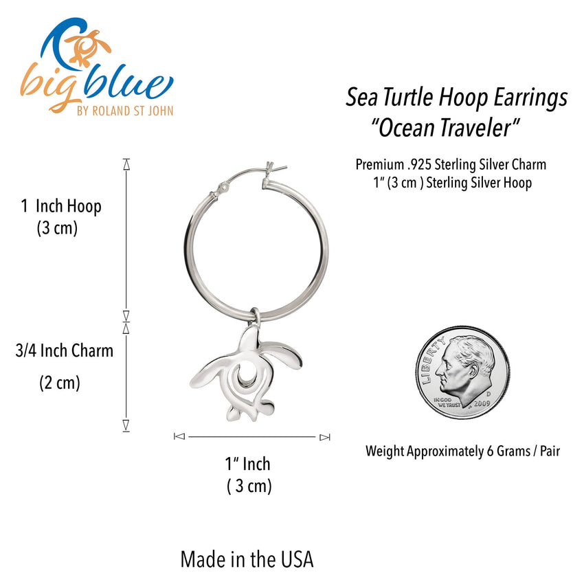 Sea Turtle "Honu" Hoop Earrings – Ocean Traveler Collection – Sterling Silver