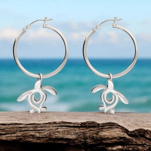 Sea Turtle "Honu" Hoop Earrings – Ocean Traveler Collection – Sterling Silver