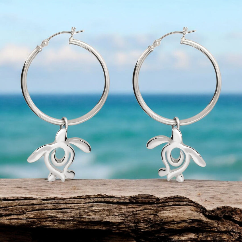 Sea Turtle "Honu" Hoop Earrings – Ocean Traveler Collection – Sterling Silver