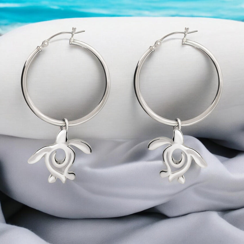 Sea Turtle "Honu" Hoop Earrings – Ocean Traveler Collection – Sterling Silver