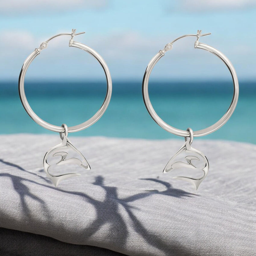 Shark Hoop Earrings- "Frenzy" - Silver