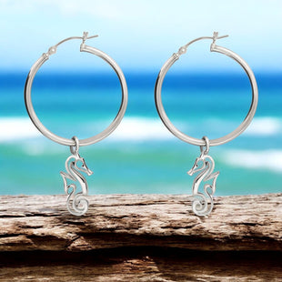 Seahorse Hoop Earrings – "Polo" - Sterling Silver