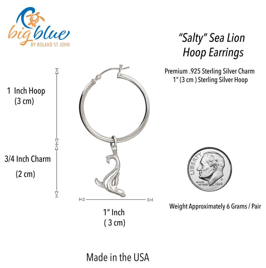 Sea Lion Hoop Earrings – "Salty" - Sterling Silver