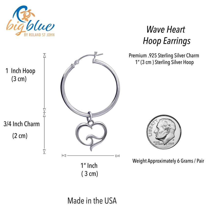 Ocean Wave Heart Hoop Earrings – Ocean Wave Heart Collection - Sterling Silver