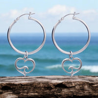 Ocean Wave Heart Hoop Earrings – Ocean Wave Heart Collection - Sterling Silver