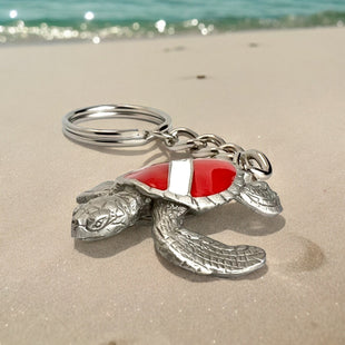 Turtle Keychain with Dive Flag – Diver’s Collection – Pewter