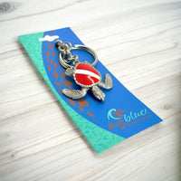 Turtle Keychain with Dive Flag – Diver’s Collection – Pewter