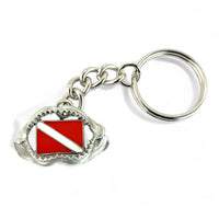 Shark Jaw Keychain with Dive Flag – Diver’s Collection – Pewter