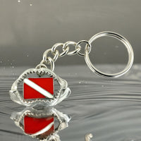 Shark Jaw Keychain with Dive Flag – Diver’s Collection – Pewter