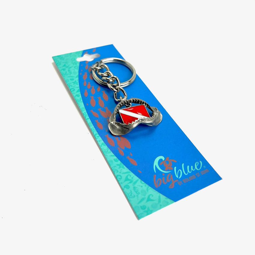 Shark Jaw Keychain with Dive Flag – Diver’s Collection – Pewter