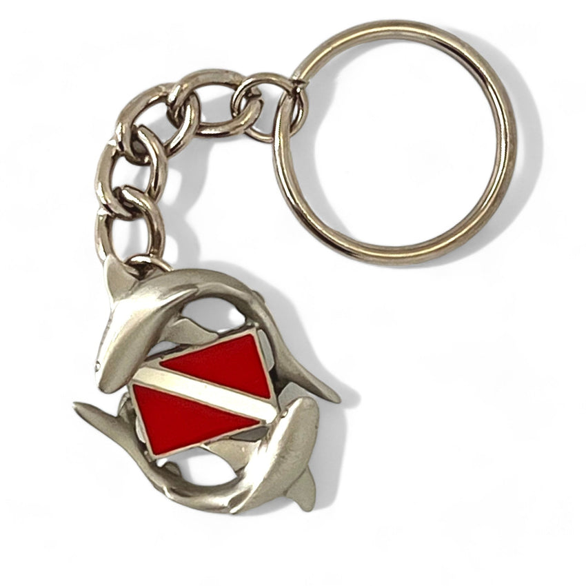 Reef Sharks Circling Dive Flag Keychain – Diver´s Collection – Pewter
