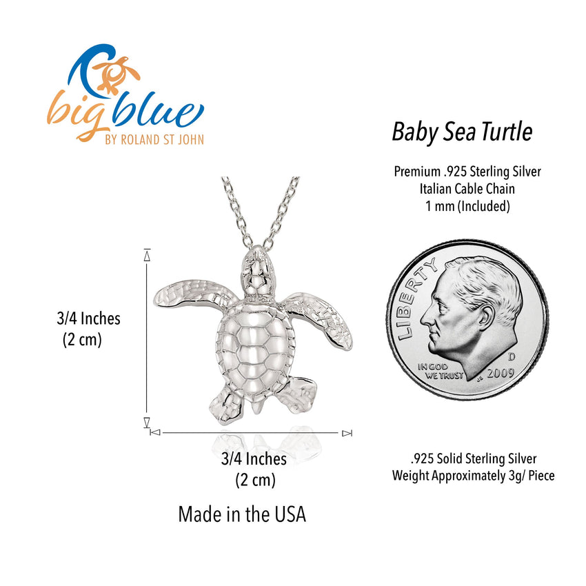 Baby Turtle Hatchling Necklace - Mini Sterling Collection - Sterling Silver